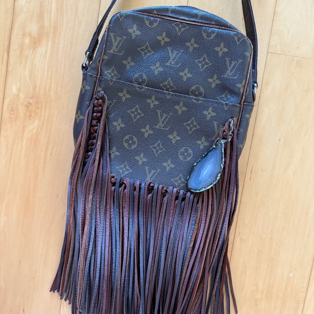 Louis Vuitton Vintage Boho Monogramed LV Leather Fringe Crossbody